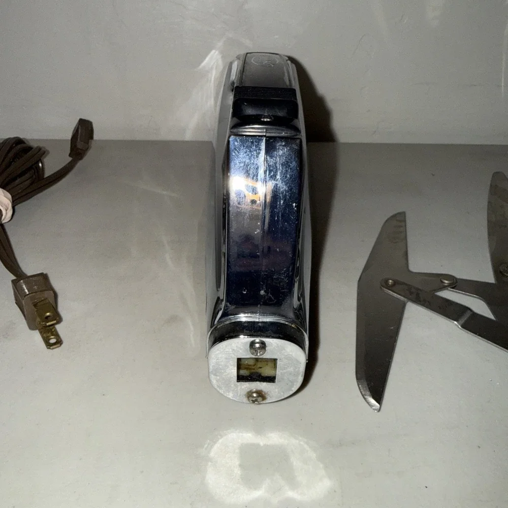 Vtg AMC Silver Mirror Chrome Electric Carving Knife 3 Stainless Steel Blades Lot